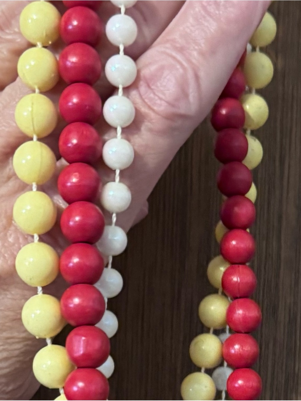 Three Vintage Beaded Necklaces - Yellow, White and Red